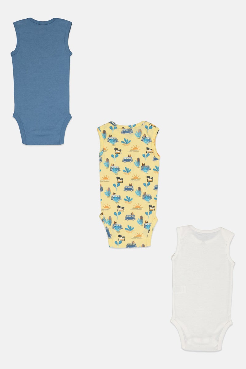 English Laundry Toddlers Boy 3 Pcs Crew Neck Allover Print Sleeveless Bodysuits, Multicolor - Image 4